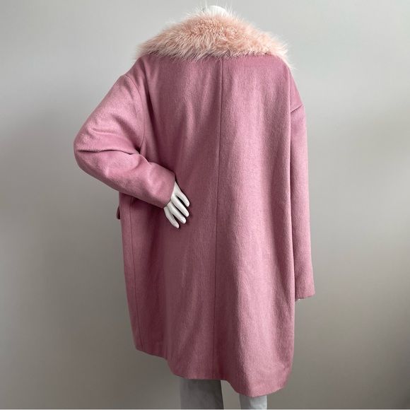 ASOS Collection Coat Cocoon Fit Pink Faux Fur Collar Wool Blend Coat - Picture 3 of 10